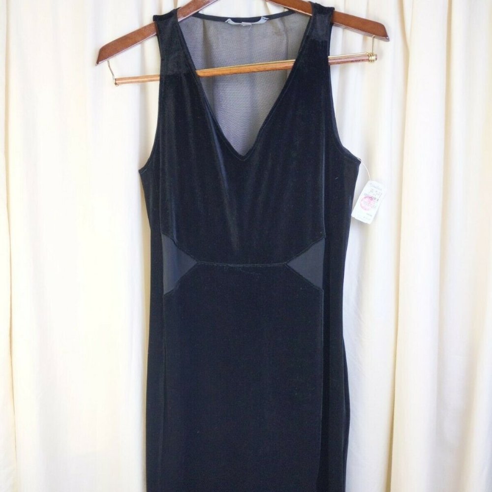 NWT Black Velvet Dress w Mesh Cut Out Side Detail